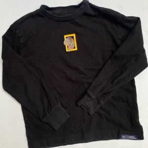 GAP Black Long Sleeve Tee with Yellow National Geographic Logo